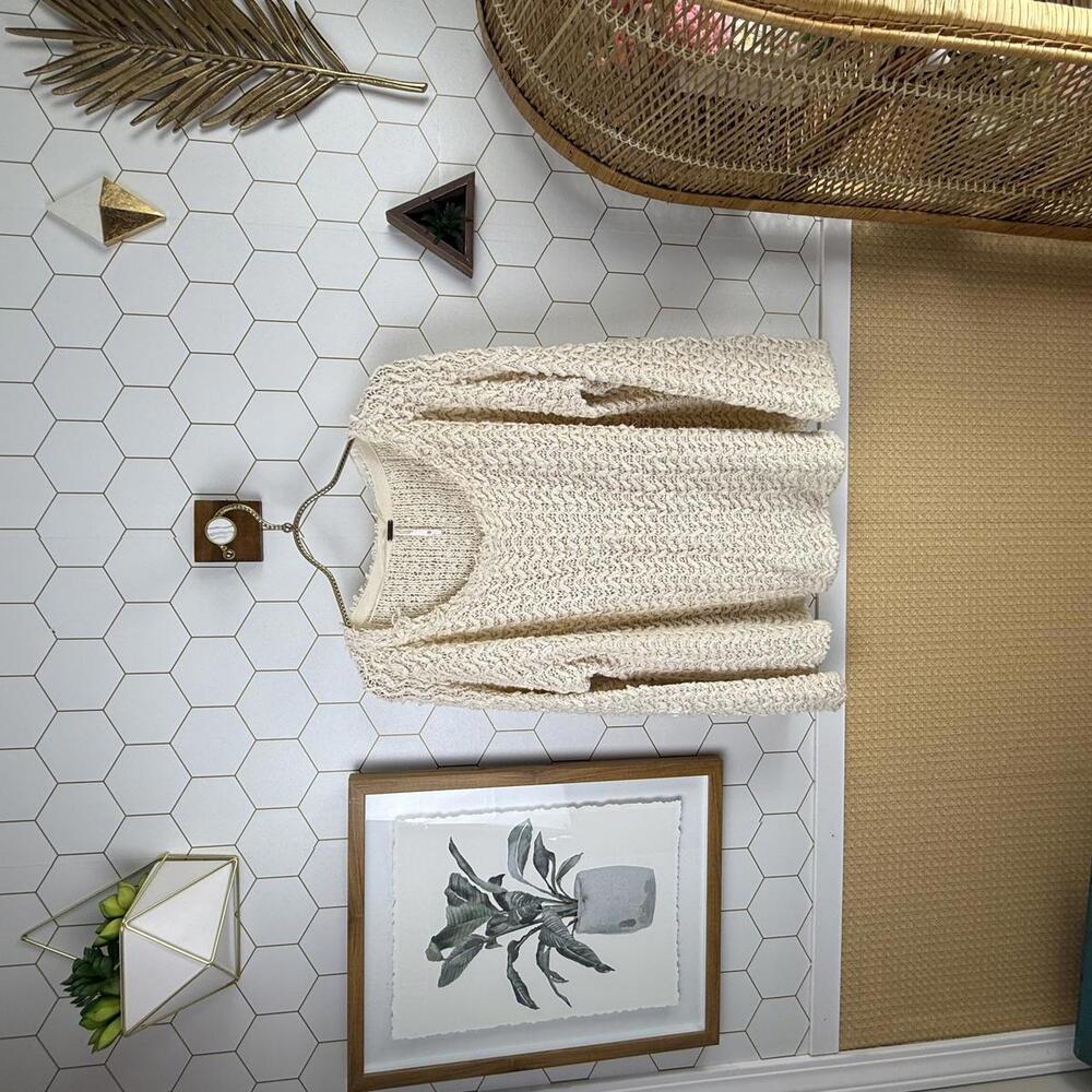 Free People Ivory Cotton Blend Chunky Knit Scoop Neck Sweater - Size - XS